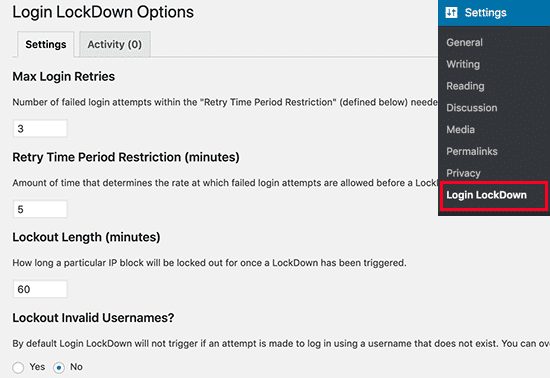 configurarea pluginului LockDown